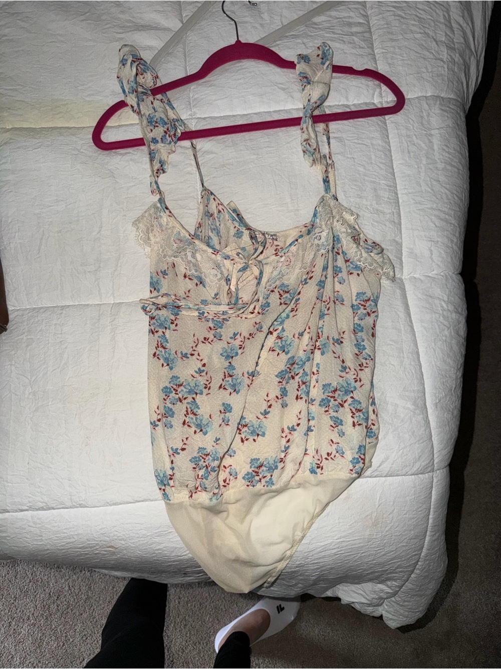 Free people Floral Lace-Trim Camisole with Bodysuit in Cream and Blue
